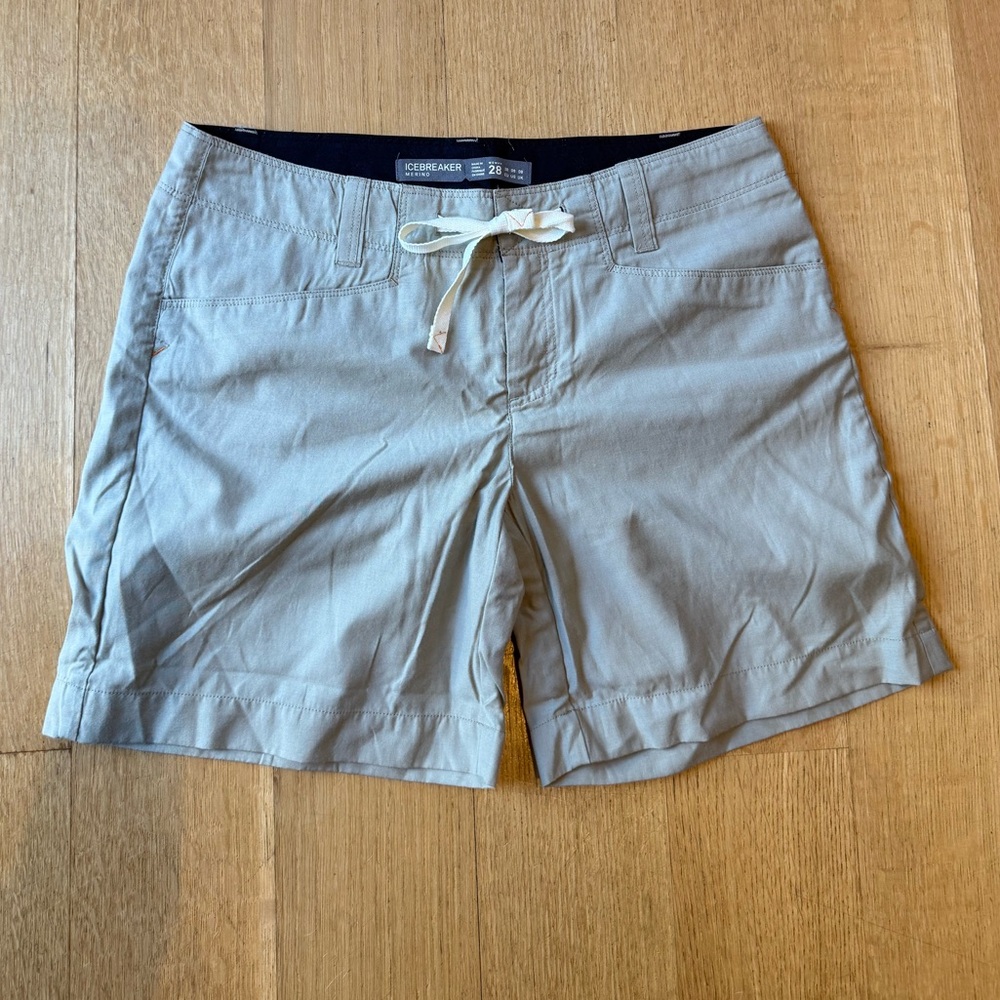 icebreaker womens shorts tan cargo 28 large camping outdoor wool cotton blend